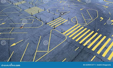 Yellow Road Marking on Empty Gray Asphalt Parking Lot Stock Image ...