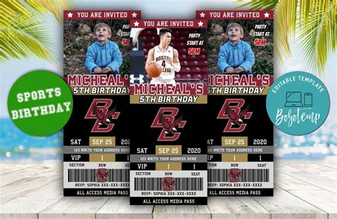 Boston College Eagles Basketball Ticket Birthday Editable Templates ...