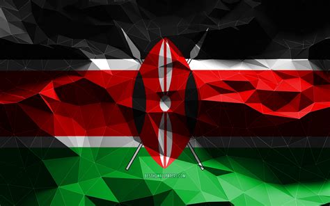 Download wallpapers 4k, Kenyan flag, low poly art, African countries ...