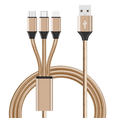 3 in 1 Fast Charging Nylon Braided Wire Cord Android Micro Type C IPH Quick Charger Cable USB ...