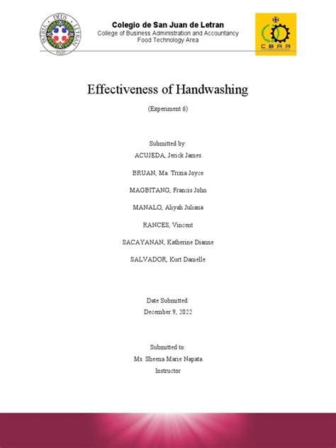 Experiment #6 - Effectiveness of Handwashing | PDF | Hand Washing ...