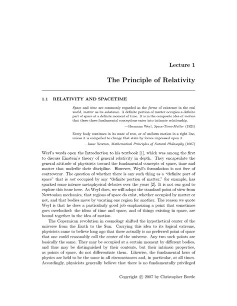 Lecture 1 - Lecture 1 The Principle of Relativity 1 RELATIVITY AND ...