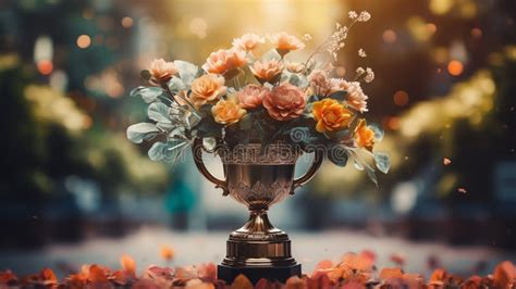 Floral Trophy at Awards Ceremony. Banner with Place for Text Stock ...