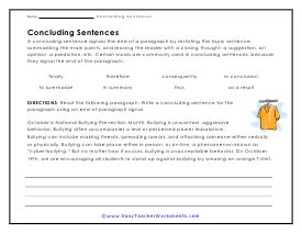 Concluding Sentences Worksheets