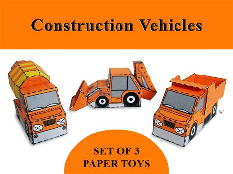 Construction Vehicles Paper Toy Vehicle Models Set of 3 - Etsy