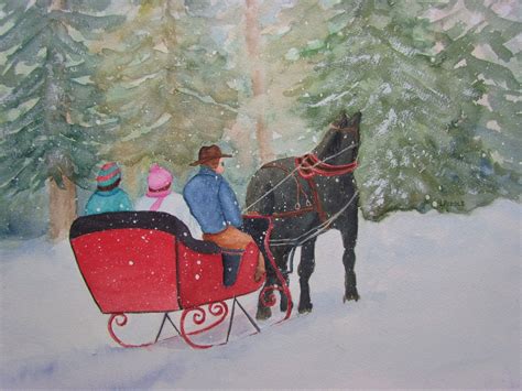 Sleigh Ride Watercolor Original Horse Drawn Sleigh Snow Scene - Etsy ...