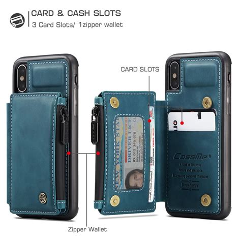 CaseMe iPhone XS Max RFID Blocking Zipper Leather Wallet Case Blue