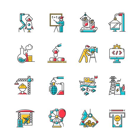 Industry types color icons set. Goods and services production ...