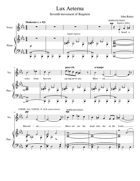 Lux Aeterna - John Rutter Requiem Sheet music for Piano, Alto, Tenor ...