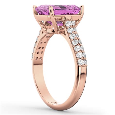 Emerald-Cut Pink Sapphire & Diamond Ring 18k Rose Gold 5.54ct - AD1950