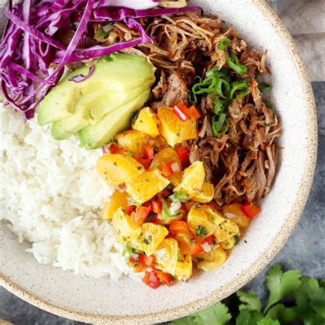 Teriyaki Pulled Pork Bowls with Mandarin Salsa | Cake 'n Knife