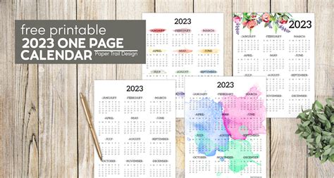 Calendar 2023 Printable One Page - Paper Trail Design