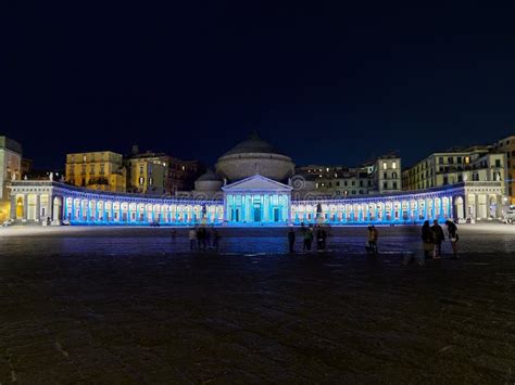 Panoramic View of Blue Illuminated at Night Piazza Del Plebiscito ...