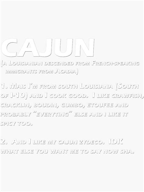 "Cajun Definition Funny Louisiana Creole" Sticker for Sale by ...
