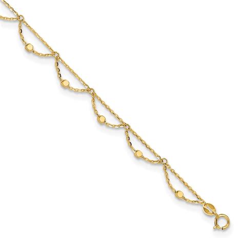 14K Yellow Gold and Diamond-cut Fancy Anklet - 11.5 in.