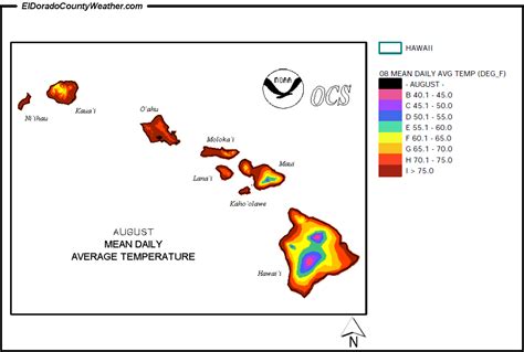 Hawaii Climate Map for August Annual Mean Daily Average Temperature