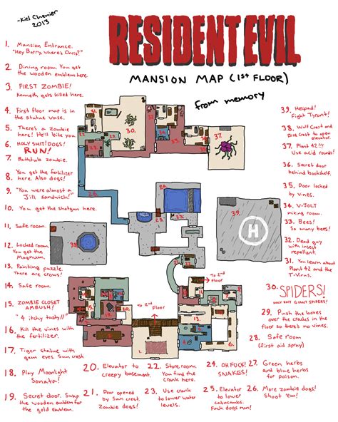 Someone drew a detailed Resident Evil mansion map, from memory : r/gaming