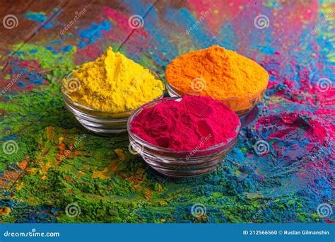 Colorful Traditional Holi Powder in Bowls. Happy Holi. Concept Indian ...