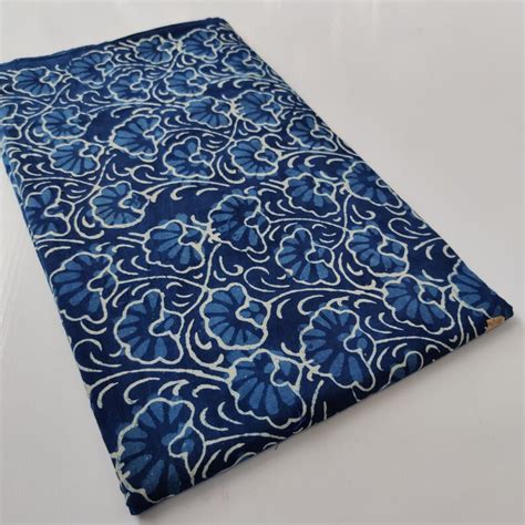 Indigo blue flower print fabric indian cotton hand block | Etsy