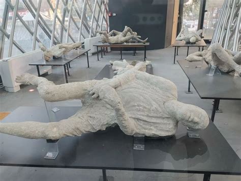 Plaster casts of Pompeian bodies. The objects are located in the Archaeological Park of Pompeii ...