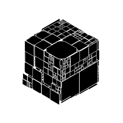 a black and white drawing of a cube with several sections stacked on top of each other