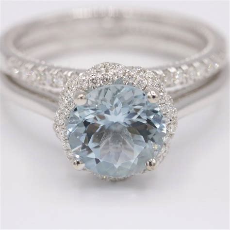 2 carat Aquamarine Engagment Rings Set with Double Diamond Braided Halo