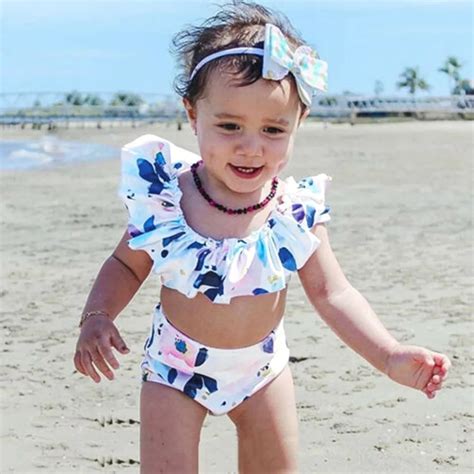 Children Kids baby girl swimwear Bikini Beach Flower Swimsuit+Shorts Swimwear Set Outfit kids ...