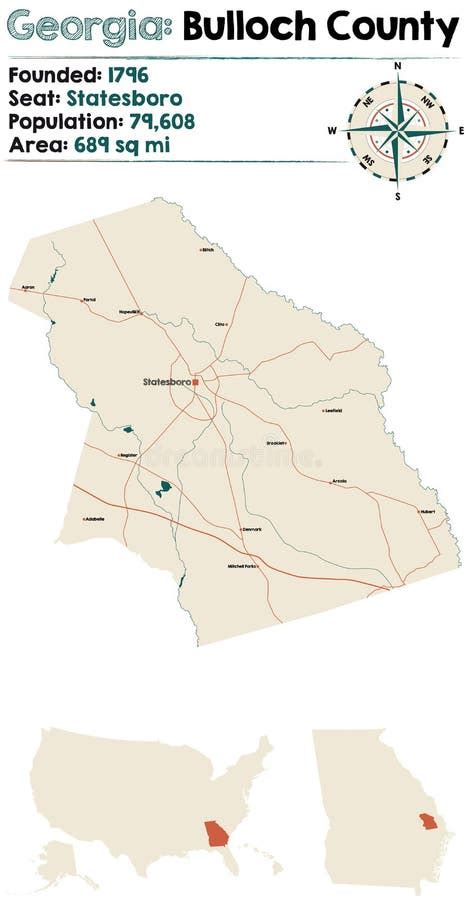 Map of Bulloch County in Georgia Stock Vector - Illustration of american, bulloch: 198139244