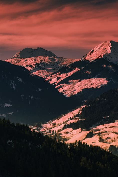 Red Sunset in the Cloudy Mountains | Red sunset, Beautiful landscape photography, Landscape ...