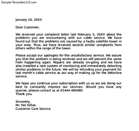 Apology Letter to Unsatisfied Customer - Sample Templates - Sample Templates