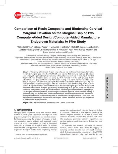 (PDF) Comparison of Resin Composite and Biodentine Cervical Marginal ...