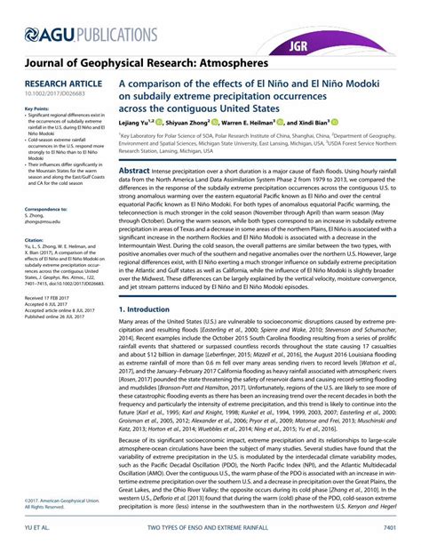 (PDF) A comparison of the effects of El Niño and El Niño Modoki ... · A ...