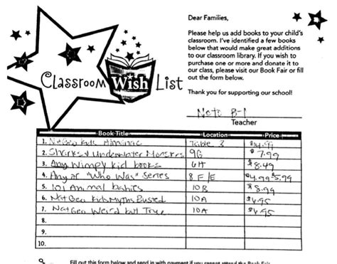 Scholastic Book Fair Wish List Printable