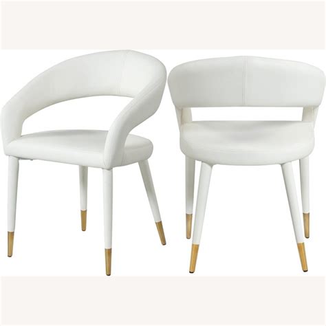 Dining Chair In White Faux Leather W/ Rounded Back - AptDeco