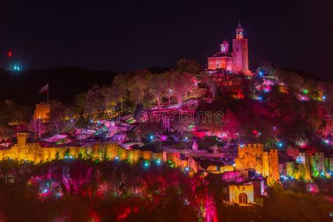 Night View of Illuminated Tsarevets Fortress in Veliko Tarnovo, Stock ...