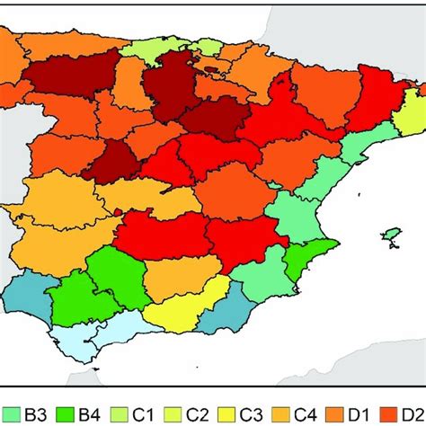 Climate zones in Spain according to the Spanish Technical Building Code. | Download Scientific ...