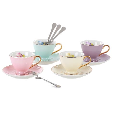 Jusalpha® Fine China Coffee/ Tea Cups and Saucers Set With Spoon, 7-Ou