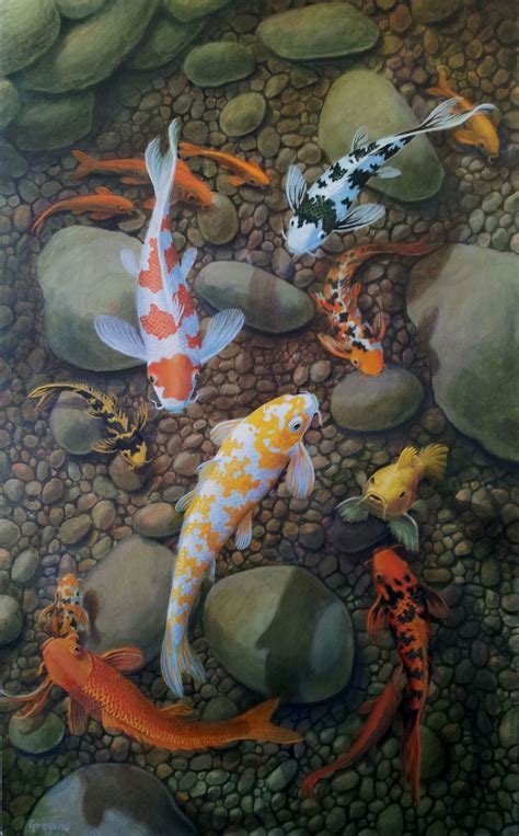 Pin by Evelyn Sperry on My Oil Paintings | Koi art, Koi painting, Pond painting