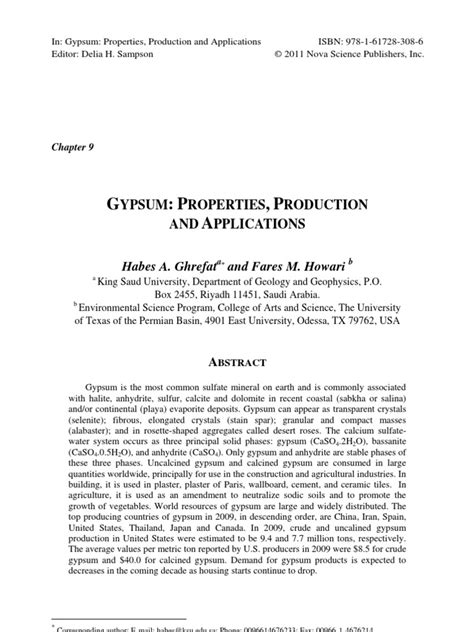 Gypsum Properties, Production and Applications | PDF | Gypsum | Soil