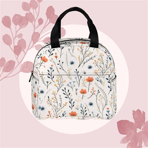 Floral Pattern Lunch Bag Custom Zipper Lunch Bag Botanical Reusable ...