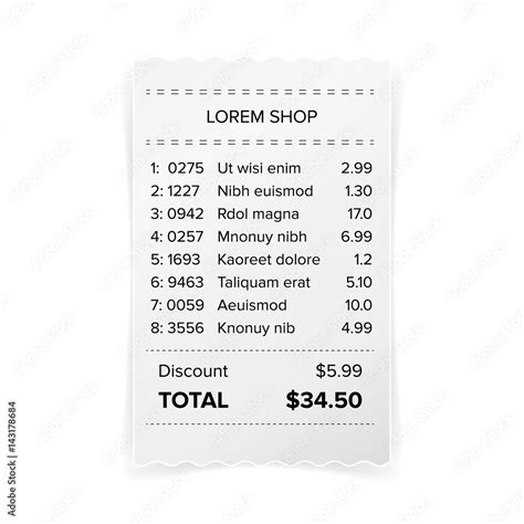 Printed Receipt Vector. Bill Atm Template, Cafe Or Restaurant Paper Financial Check Realistic ...