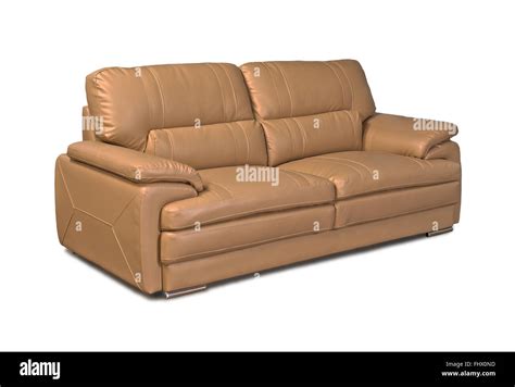 Light brown leather sofa isolated on white background Stock Photo - Alamy