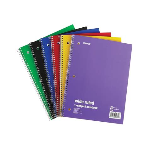 Staples 1 Subject Notebook 8" x 10.5" Wide Ruled 70 Sheets Assorted 6/PK TR11667M - Walmart.com ...