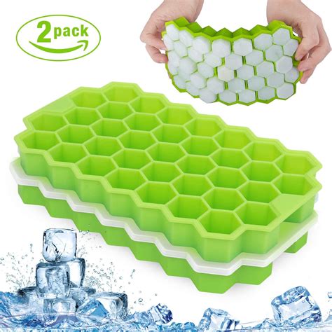 Ice Cube Trays, 2 Pack 74 Cubes Silicone Ice Trays with Removable Lid Stackable Lattice ...