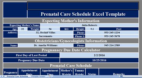 Prenatal-Care-Schedule - Excel templates