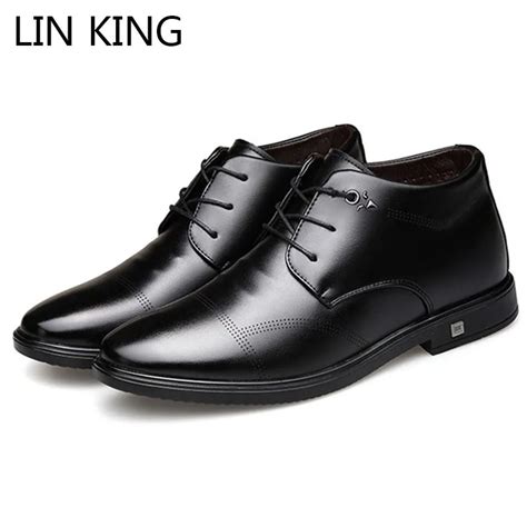 LIN KING Designed Men Winter Dress Shoes Leather Formal Shoes Warm ...