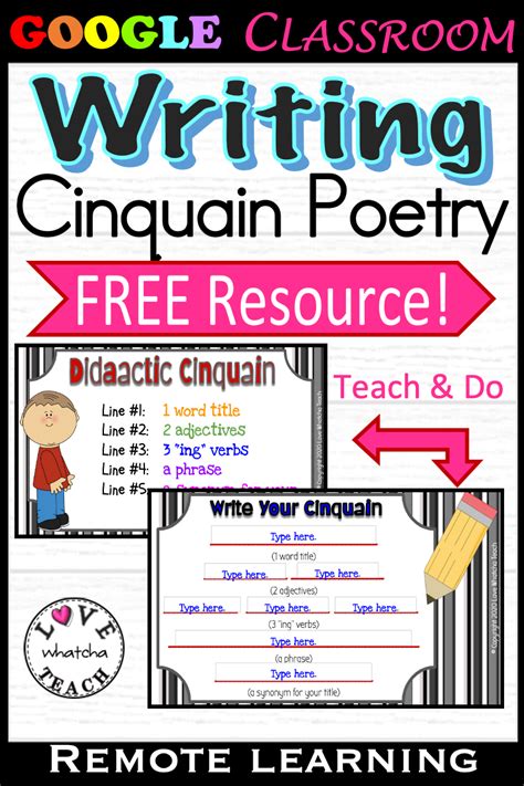 CINQUAIN POEMS for Google Classroom | Cinquain, Cinquain poems, Google classroom