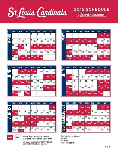 The 2015 St. Louis Cardinals schedule. | St louis cardinals, Cardinals ...