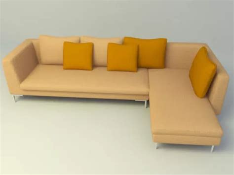 L Shape Sofa Brown Fabric Free 3d Model - .3ds, .C4d, .Max, .Obj, .Skp - Open3dModel