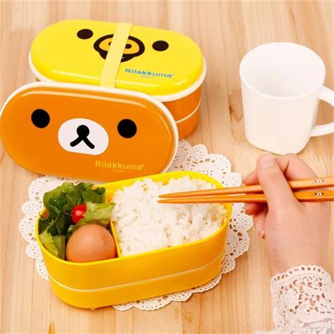 1PC 540ml 2 Layer Cute Rilakkuma Lunchbox Bento Lunch Case Food ...